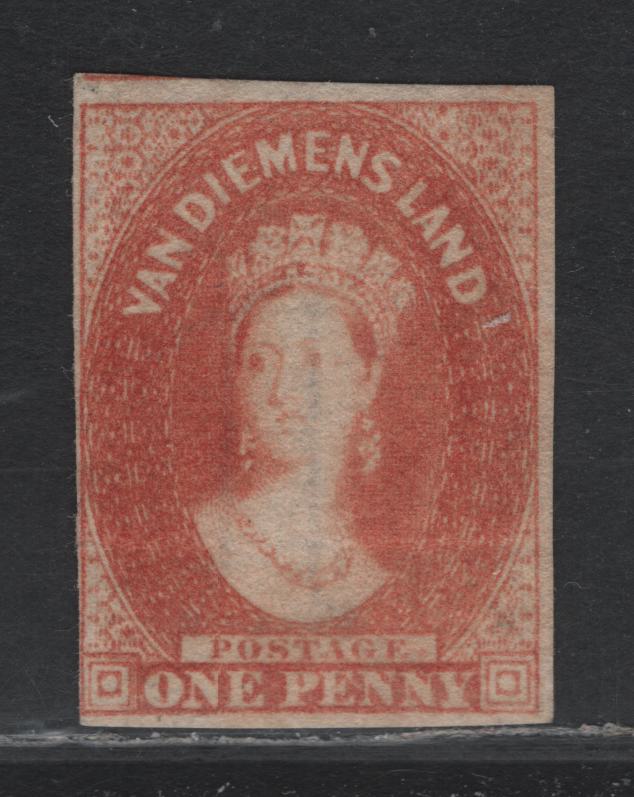 Lot 334 Australia - Tasmania SG#26 1d Pale Red Brown , 1857-1867 Chalon Head Issue, A Fine Unused Single, Double Lines 1 Wmk, Light Horizontal Crease Near Bottom, 1/3 of Stamp Full To Clear Margins On 3 Sides.