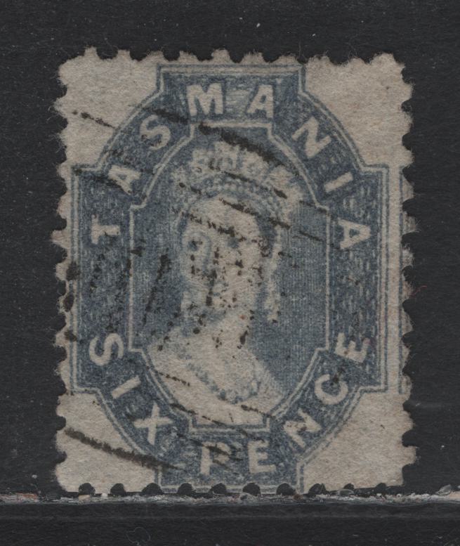 Lot 336 Australia - Tasmania SG#65 6d Dull Cobalt , 1863-1871 Chalon Head Issue, A Very Fine Used Single, Perf 10, Double Lined Numeral Wmk