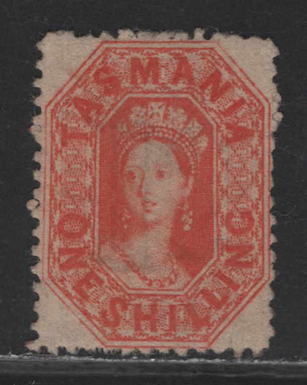 Lot 340 Australia - Tasmania SG#90 1/- Vermillion , 1863-1871 Chalon Head Issue, A Very Fine Unused Single, Perf 12.75, Robert Harris Printing, Beautifully Centered, But Regummed.