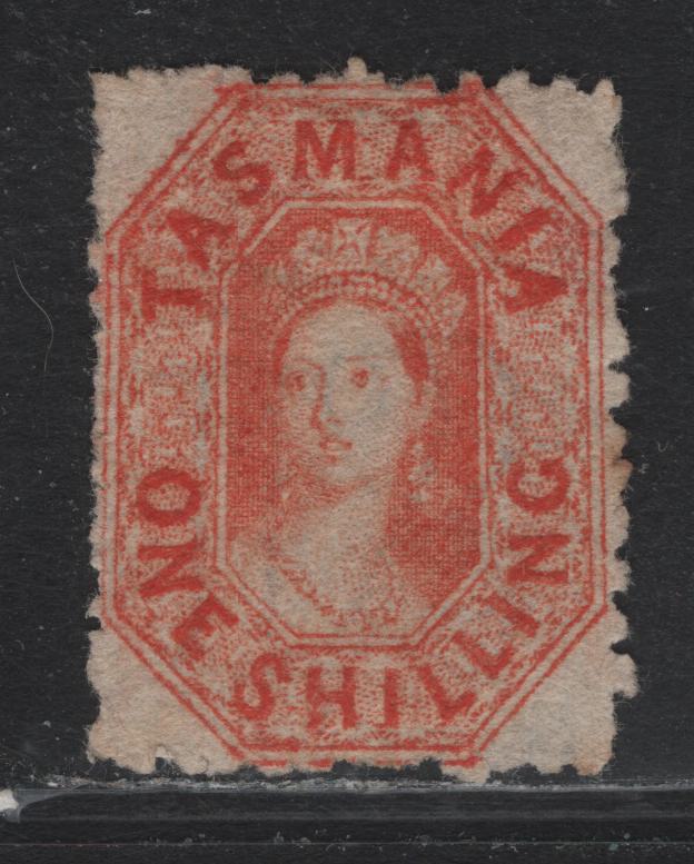 Lot 341 Australia - Tasmania SG#141 1/- Orange Red , 1871-1891 Chalon Head Re-Issue, A Very Fine Unused Single, Perf 11.5x12, Typical Rough Perfs, Doubled Line '12' Wmk.