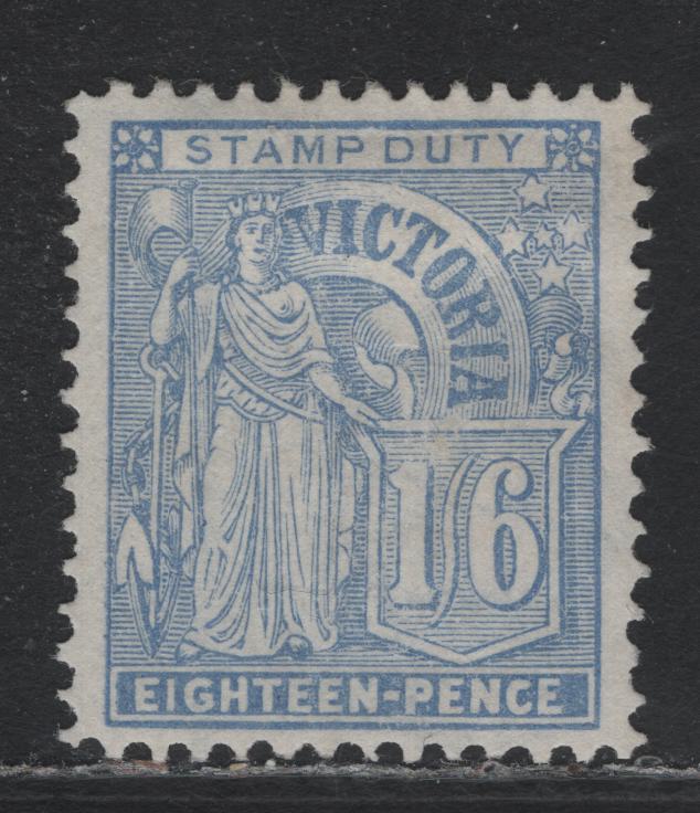Lot 346 Australia - Victoria SG#322 1/6d Pale Blue , 1886-1896 Reading/Tannenburg Stamp Duty Issue, A VFOG Single, V Over Rounded Crown Wmk