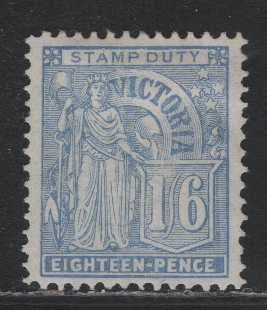 Lot 346 Australia - Victoria SG#322 1/6d Pale Blue , 1886-1896 Reading/Tannenburg Stamp Duty Issue, A VFOG Single, V Over Rounded Crown Wmk