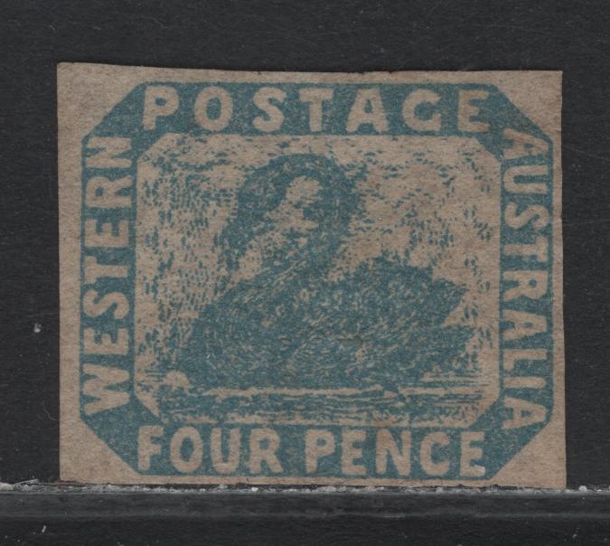 Lot 351 Australia - Western Australia SG#3 4d Pale Blue , 1854-1855 Swan Issue, A Very Fine Unused Single, Swan Wmk Sideways, Lithographed, Four Clear To Large Margins All Around.