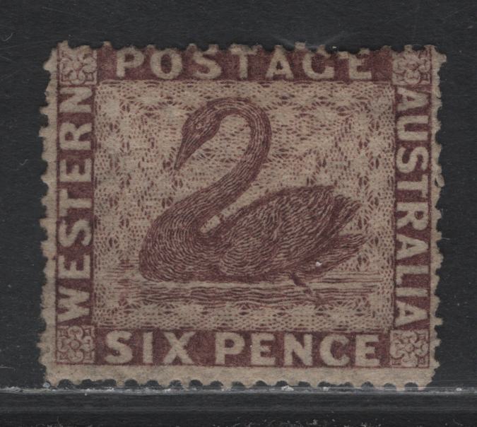 Lot 353 Australia - Western Australia SG#36 6d Purple Brown , 1861 Perkins Bacon Engraved Swans Issue, A FOG Single, Intermediate Perf 14-16, Swan Wmk Sideways
