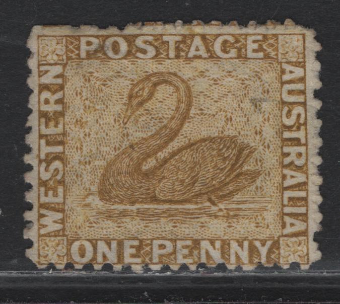 Lot 355 Australia - Western Australia SG#52 1d Bistre , 1864-1879 Perkins Bacon Swans Issue, A Very Good Unused Single, Perf 12.5, Crown CC Wmk, Light Diagonal Crease.
