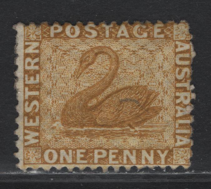 Lot 356 Australia - Western Australia SG#53 1d Yellow Ochre , 1864-1879 Perkins Bacon Swans Issue, A FOG Single, Perf 12.5, Crown CC Wmk