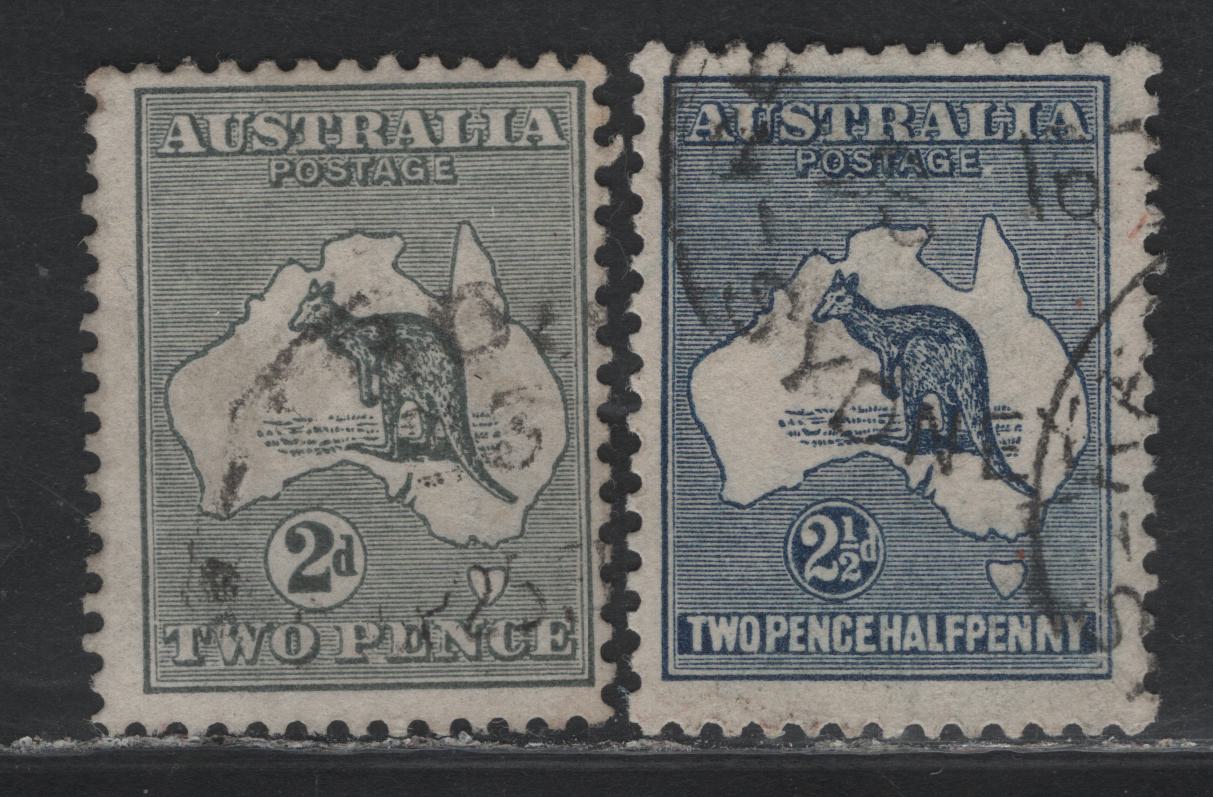 Lot 364 Australia SG#24-25 2d - 2.5d Gray - Indigo , 1915 Kangaroo & Map Issue, 2 Fine/Very Fine Used Singles, Dies 1 & 2, Second Wmk (Pointy Crown Over A)