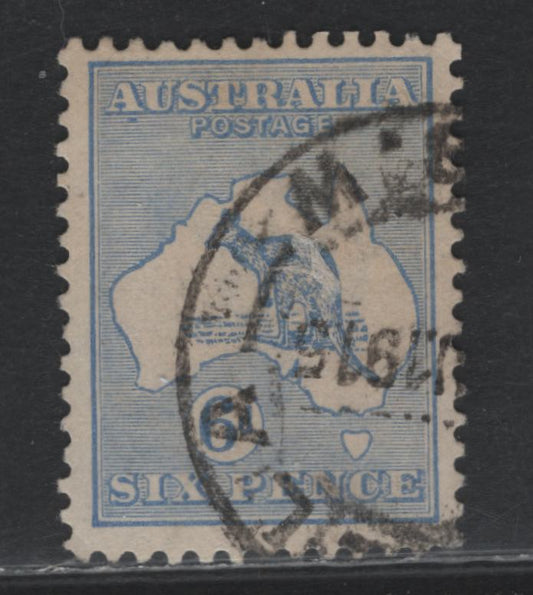 Lot 365 Australia SG#26 6d Ultramarine , 1915 Kangaroo & Map Issue, A Very Fine Used Single, Die 2, Second Wmk (Pointy Crown Over A), Showing Frame Break 6mm From Top of Design, Rather Than 9mm Required To Identify As Die 2a.