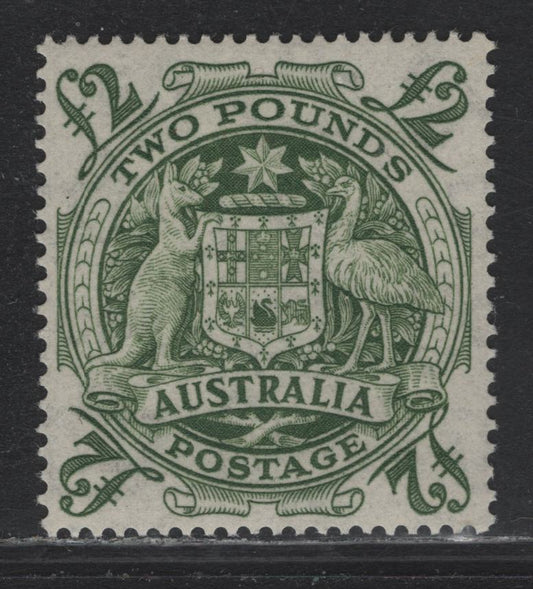 Lot 378 Australia SG#224d £2 Green , 1948-1956 Arms High Value Issue, A VFOG Single