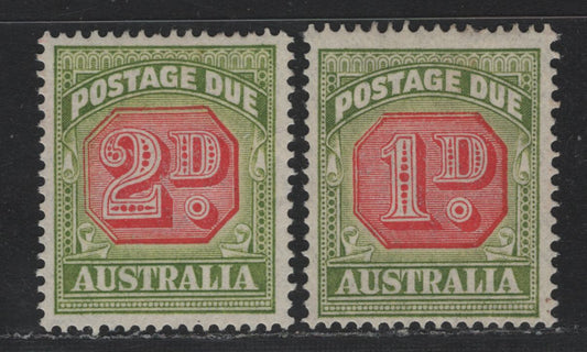 Lot 382 Australia SG#D113-D114 1d-2d Scarlet & Yellow Green , 1938 Postage Dues, 2 F/VFOG Singles, Engraved, Perf 14.5x12, C of A Wmk.