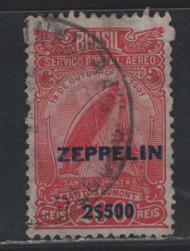 Lot 63 Brazil (C) SC#C26 2500r on 200r Carmine , 1931 Zeppelin Overprinted Airmail Issue, A Very Good Used Single, Small Corner Crease At UR