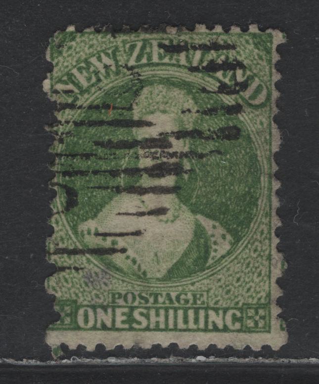 Lot 300 New Zealand SG#79 1/- Deep Green , 1862-1864 Chalon Heads Issue, A Fine Used Single, Large Star Wmk, Ferguson & Mitchell Printings, Perf 13, Fine Centering For This Issue.
