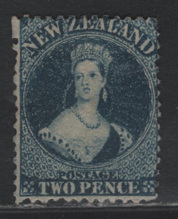 Lot 302 New Zealand SG#114 2d Deep Blue , 1864-1871 Chalon Heads Issue, A FOG Single, Large Star Wmk, Auckland Printing, Perf 12.5, Fine Centering For This Issue.