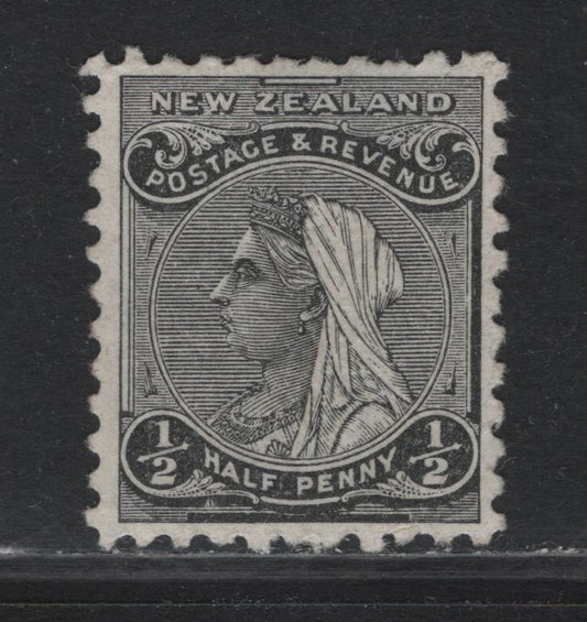 Lot 324 New Zealand SG#236 1/2d Black , 1895-1900 Second Sideface Issue, A Very Fine Unused Single, Vertical Wove Paper, Perf 11