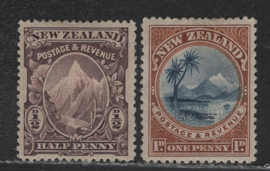 Lot 325 New Zealand SG#246-247 1/2d - 1d Purple Brown - Blue & Yellow Brown , 1898 Pictorial Issue, 2 VFOG Singles, Perf 12-16, Unwatermarked