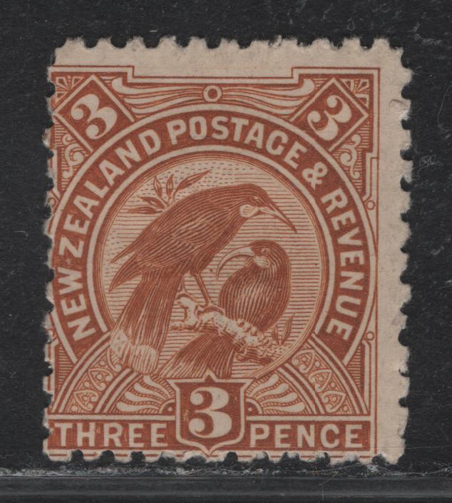 Lot 328 New Zealand SG#261 3d Yellow Brown , 1899-1903 Pictorial Issue, A Fine Unused Single, Pirie Paper, Perf 11, Unwatermarked.