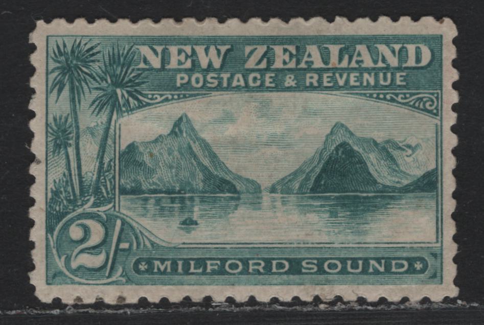Lot 330 New Zealand SG#269 2/- Blue Green , 1899-1903 Pictorial Issue, A VFOG Single, Pirie Paper, Perf 11, Very Light Corner Bend At LR That Is Not A Full Crease, Beautifully Centered For This Issue.