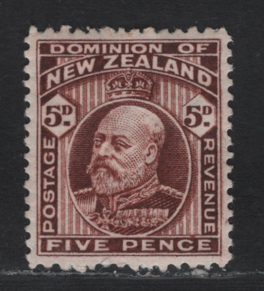 Lot 341 New Zealand SG#397a 5d Red Brown , 1909-1916 King Edward VII Issue, A VFOG Single, Line Perf 14