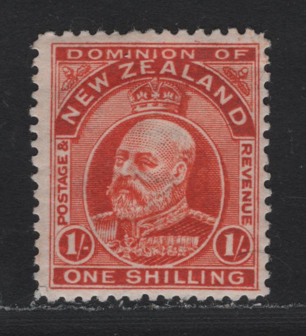 Lot 342 New Zealand SG#399 1/- Vermillion , 1909-1916 King Edward VII Issue, A FOG Single, Line Perf 14