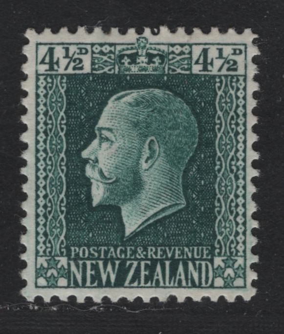 Lot 344 New Zealand SG#423 4.5d Deep Green , 1915-1930 Perkins Bacon KGV Engraved Sideface Issue, A VFOG Single, Perf 14x13.5