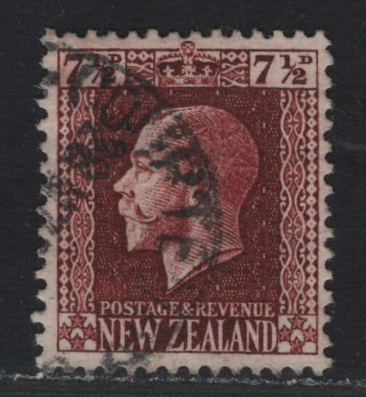 Lot 346 New Zealand SG#426 7.5d Red Brown , 1915-1930 Perkins Bacon KGV Engraved Sideface Issue, A Very Fine Used Single, Comb Perf 14x13.5