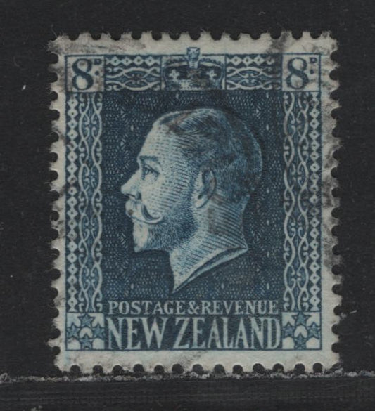 Lot 351 New Zealand SG#427a 8d Indigo Blue , 1915-1930 Perkins Bacon KGV Engraved Sideface Issue, A Very Fine Used Single, Perf 14x14.5, Scarce Postally Used Example, This Value Is Much Scarcer Used Than Mint.