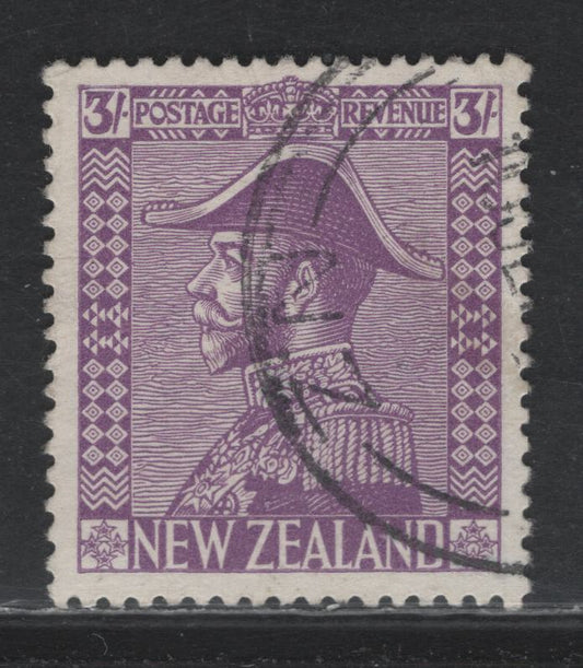 Lot 354 New Zealand SG#470 3/- Pale Mauve , 1926-1934 KGV Admiral Issue, A Very Fine Used Single, Cowen Paper