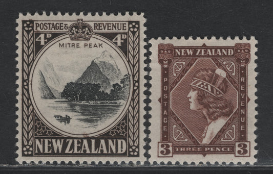 Lot 363 New Zealand SG#561-562 3d - 4d Brown - Black & Sepia , 1935-1936 Pictorial Issue, 2 VFOG Singles, Perfs 14x13.5 & 14
