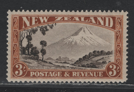 Lot 368 New Zealand SG#569a 3/- Chocolate & Yellow Brown , 1935-1936 Pictorial Issue, A VFOG Single, Perf 13.5x13.8, 1935 Printing