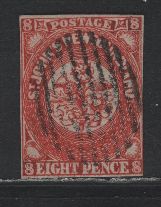 Lot 396 Newfoundland (C) SC#8 8d Scarlet Vermillion , 1857 Pence Issue, A Very Good Used Single, 3 Close Margins And Right Margin Close to Just Touching At Lower Right