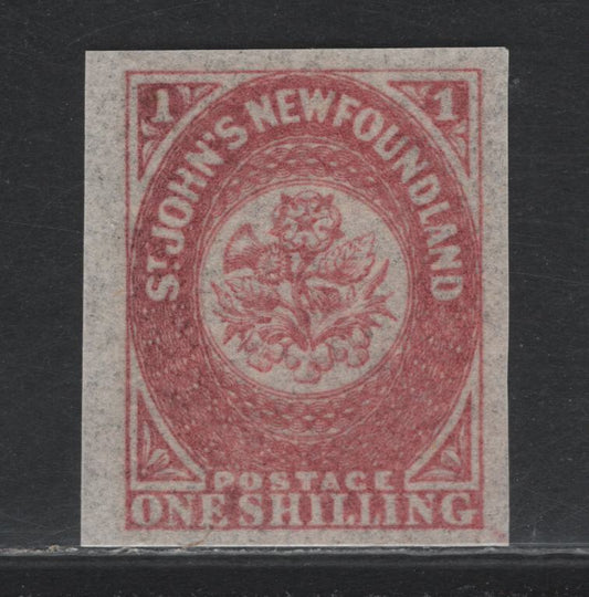 Lot 398 Newfoundland (C) SC#23 1/- Rose , 1861-1862 Pence Issue, A EFNH Single, Thin Crisp Paper, November 1861 Printing, Lovely NH Mint Example With Oversized Margin At Left.