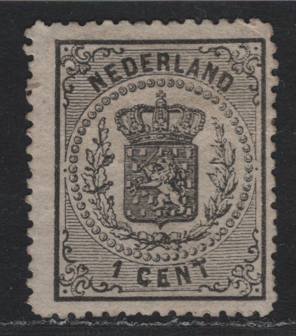 Lot 305 Netherlands SC#18 1c Black , 1869-1871 Arms Issue, A FOG Single, Line Perf 14, Hinge Remnant