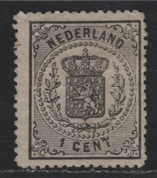 Lot 305 Netherlands SC#18 1c Black , 1869-1871 Arms Issue, A FOG Single, Line Perf 14, Hinge Remnant