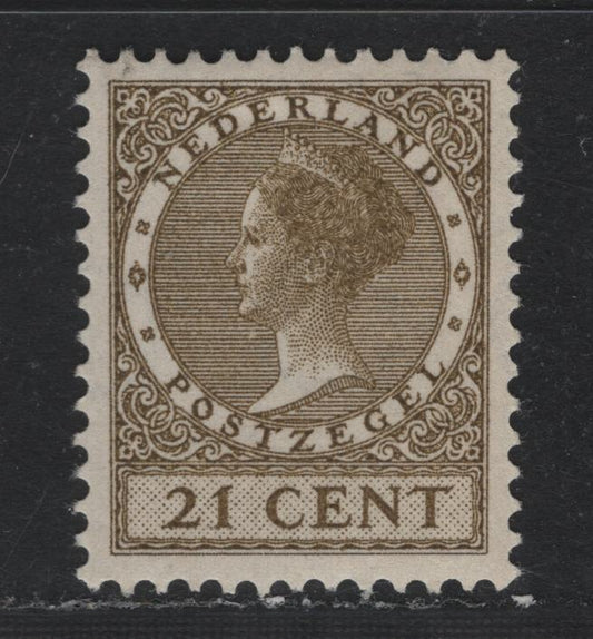 Lot 316 Netherlands SC#184 21c Olive Brown , 1926-1929 Queen Wilhelmina Photogravure Issue, A VFOG Single, Circle Wmk