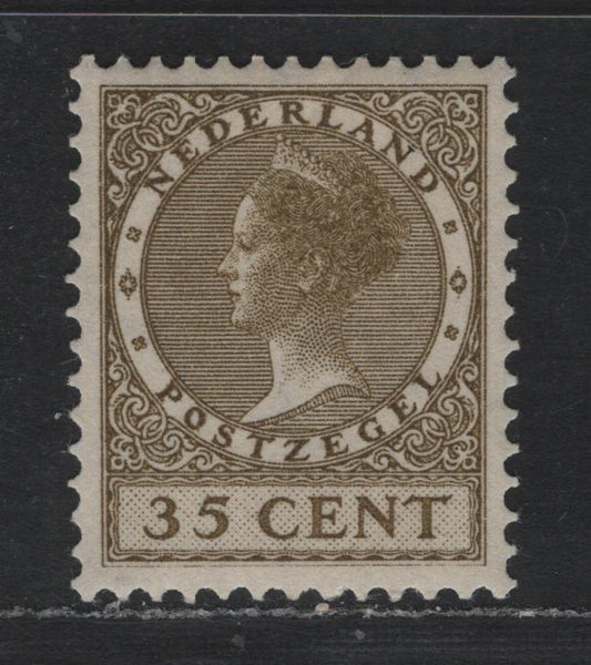 Lot 317 Netherlands SC#190 35c Olive Brown , 1926-1929 Queen Wilhelmina Photogravure Issue, A VFPOG Single, Circle Wmk, Large Part OG