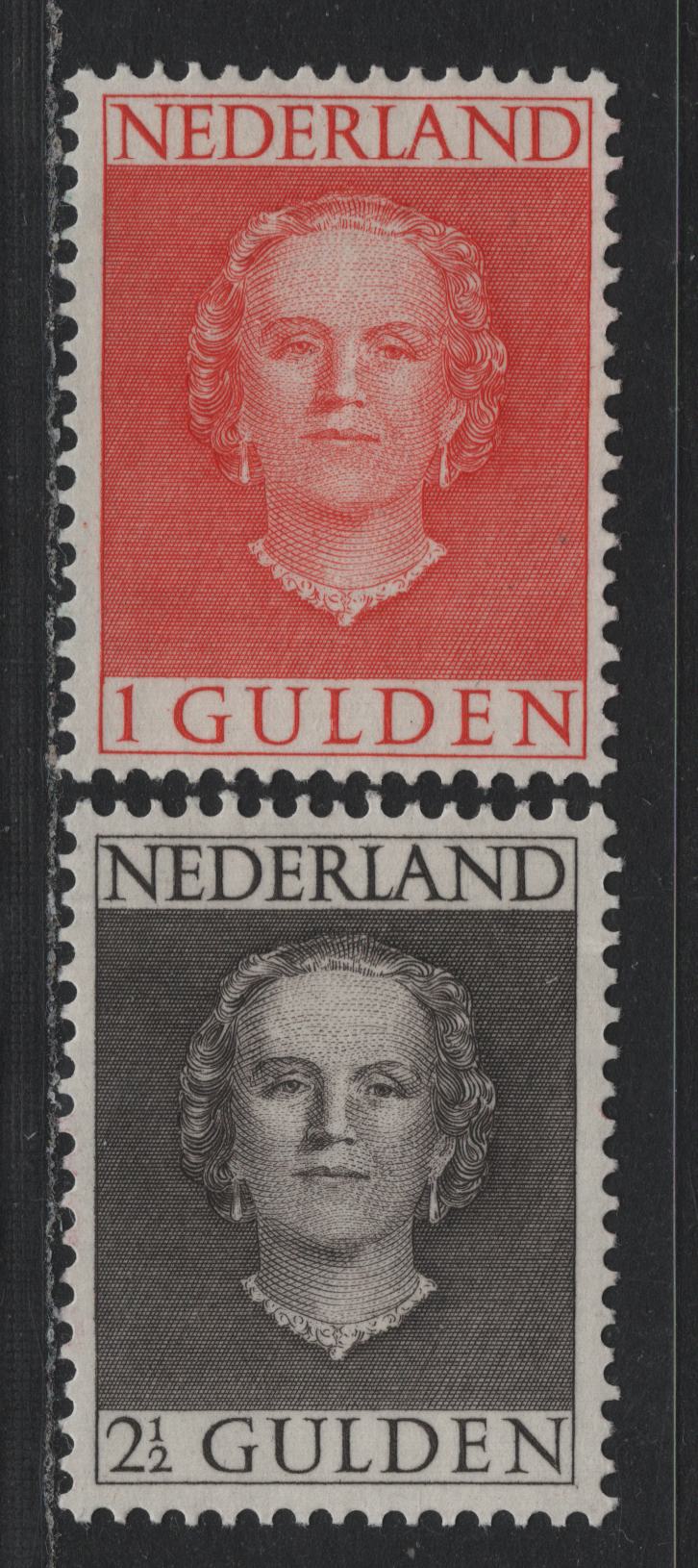 Lot 319 Netherlands SC#319-321 1g - 2.5g Rose Red - Black Brown , 1949 Queen Juliana Issue, 2 F/VFOG Singles, Diagonal Crease On 2.5g