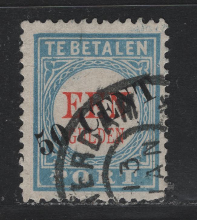 Lot 321 Netherlands SC#J27 50c on 1g Light Blue & Vermillion , 1906 Postage Due Surcharge, A Very Good Used Single, Type III, Small Tear At UL In Margin