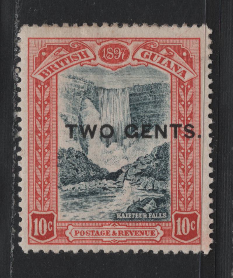 Lot 323 British Guiana (C) SG#223b 2c on 10c Blue Black & Brown Red , 1899 Kaieteur Falls Issue, A VFOG Single, Gents' For 'Cents', From Position R5/7