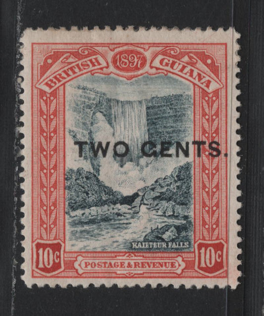 Lot 323 British Guiana (C) SG#223b 2c on 10c Blue Black & Brown Red , 1899 Kaieteur Falls Issue, A VFOG Single, Gents' For 'Cents', From Position R5/7