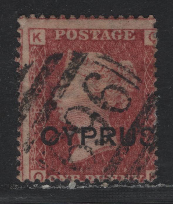 Lot 326 Cyprus (C) SG#2 1d Lake Red , 1880 Overprinted Queen Victoria Line Engraved Issue, A Very Good Used Single, #969 Numeral Cancel For Nicosa, Plate 181