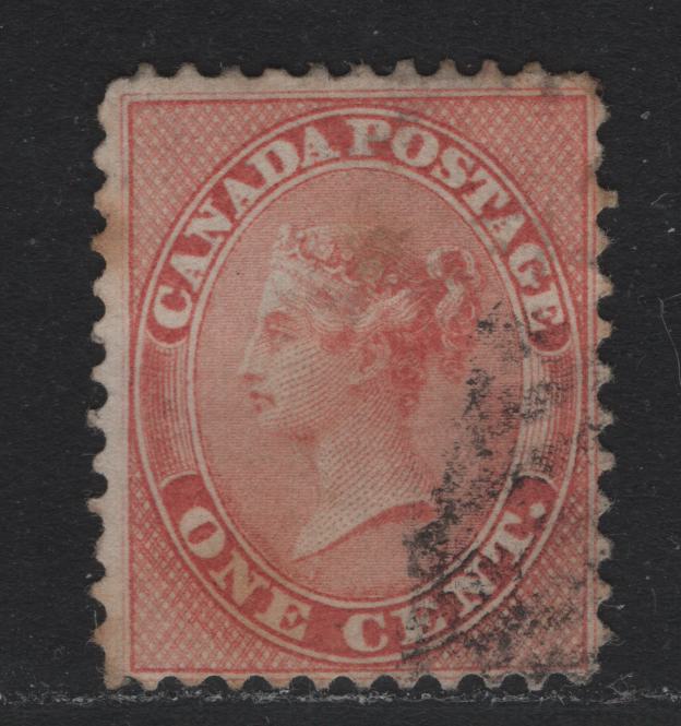 Lot 337 Canada #14 1c Rose , 1859-1864 First Cents Issue, A Very Good Used Single, Cents-C Paper, Perf 11.75, Some Tone Spots.
