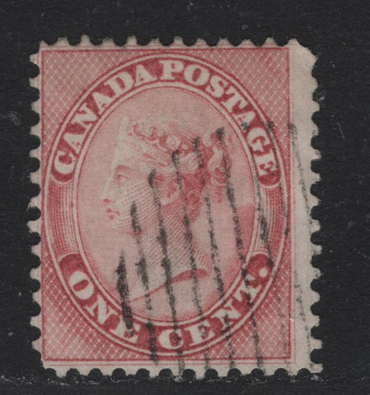 Lot 340 Canada (C) #14viii 1c Rose , 1859-1864 First Cents Issue, A Very Fine Used Single, Cents-PP Paper, Perf 12x11.75, Fine Centered Example With Large Right Margin.