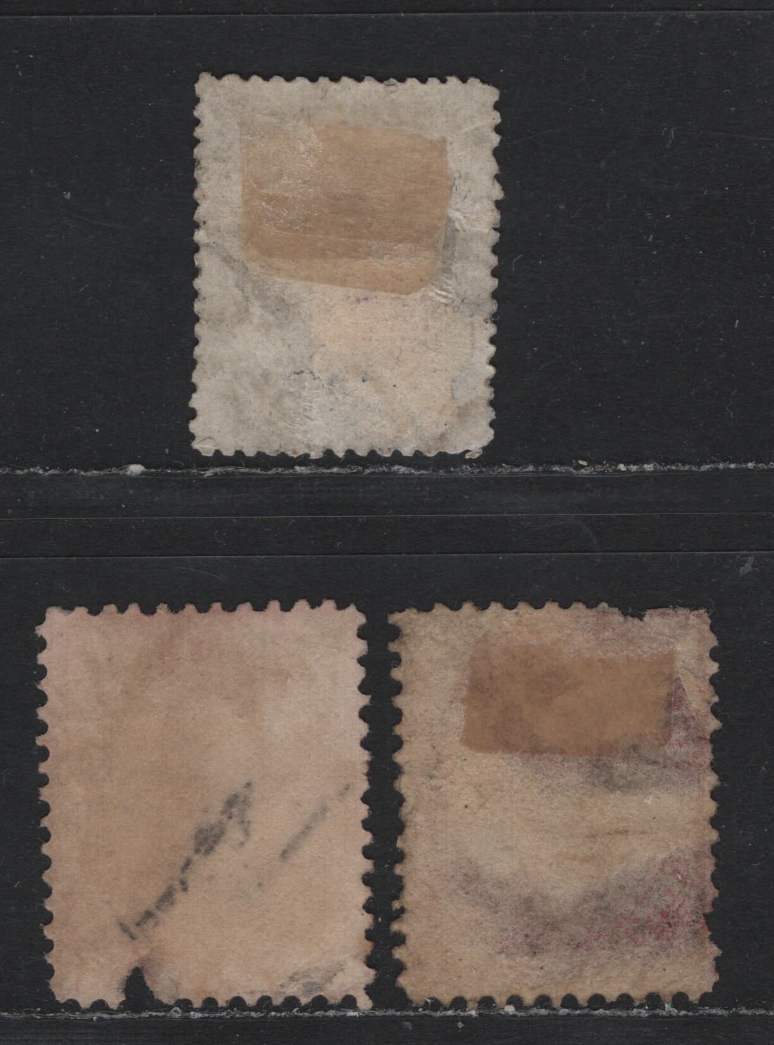 Lot 342 Canada #14, 17, 19 1c - 17c Rose - Blue , 1859-1864 First Cents Issue, 3 Ungraded Used Singles, Three Spacefillers, All Perf 12, Unchecked As to Paper, All With Severe Faults.