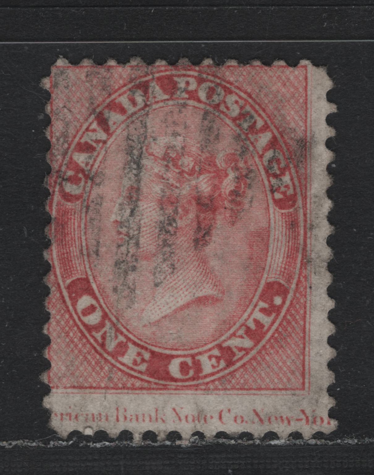 Lot 344 Canada (C) #14vii 1c Rose , 1859-1864 First Cents Issue, A Very Good Used Single, Cents-L Paper, Showing American Banknote Company Imprint At Bottom