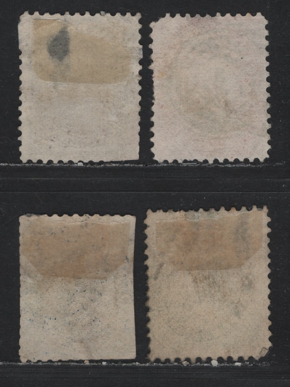 Lot 346 Canada #14, 17a, 18ii, 19 1c - 17c Deep Rose - Blue , 1859-1864 First Cents Issue, 4 Ungraded Used Singles, Perf 11.75x12, Moderate to Severe Faults, Unchecked As to Papers, The 10c Has A Patched Hole.