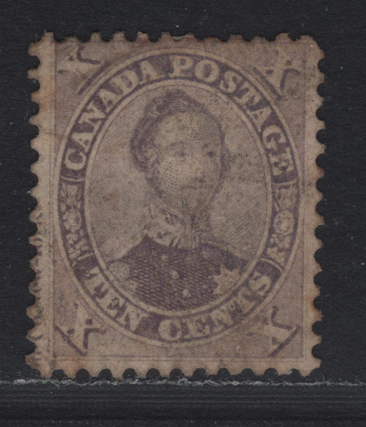 Lot 357 Canada #17vii 10c Dull Brown Violet , 1859-1864 First Cents Issue, A Very Good Used Single, Perf 12, Cents-DD Paper, Large Proportion of The Imprint Visible In Left Margin, Light Diagonal Crease At UL.