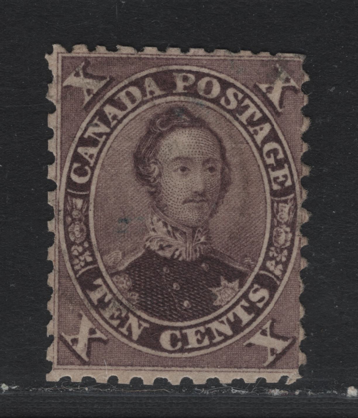 Lot 360 Canada #17e 10c Deep Red Purple , 1859-1864 First Cents Issue, A Fine Used Single, 2nd Printing, Perf 11.75, Sound & Lightly Cancelled Of This Distinct & Rare 2nd Printing, Cents-O Paper.