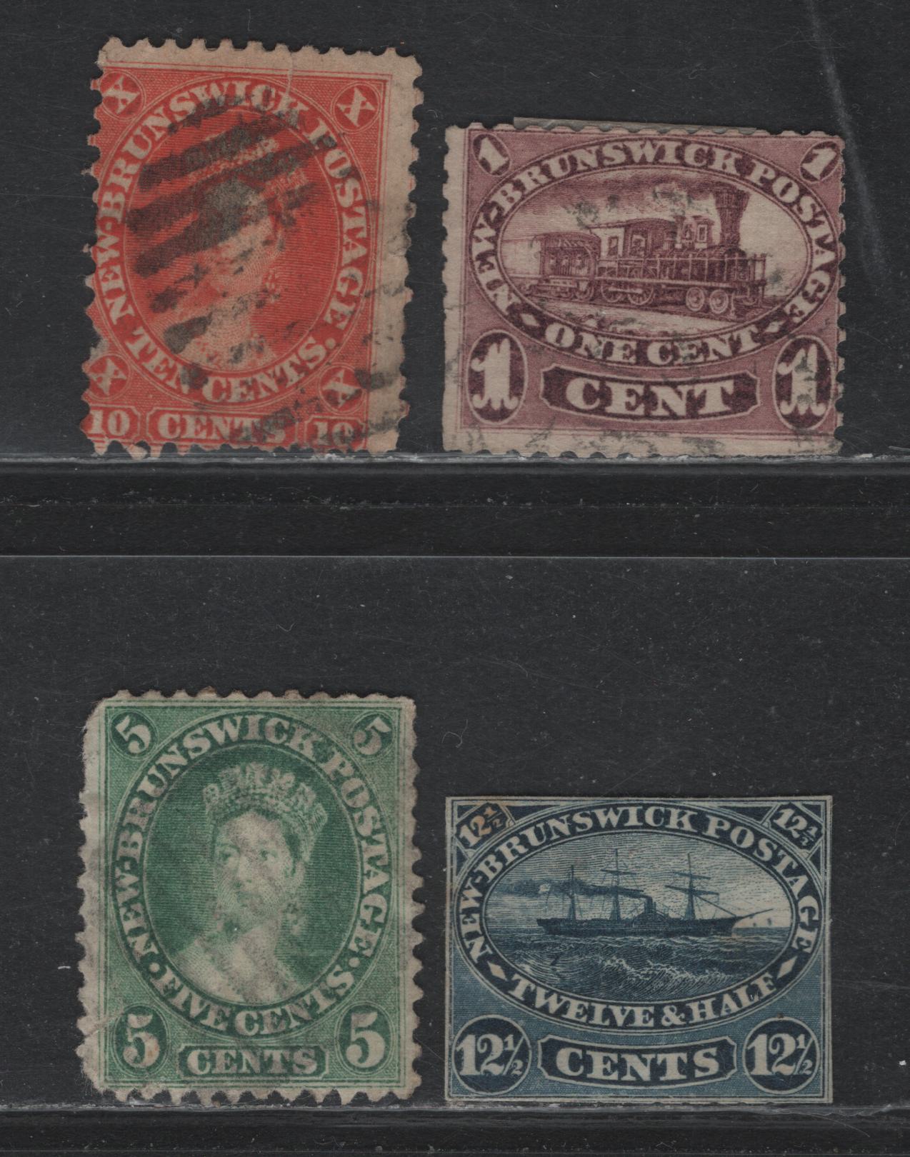 Lot 376 New Brunswick (C) #6, 8-10 1c - 12.5c Red Lilac - Blue , 1860 Cents Issue, 4 Ungraded Used Singles, 4 Spacefiller Examples, All With Moderate To Severe Faults