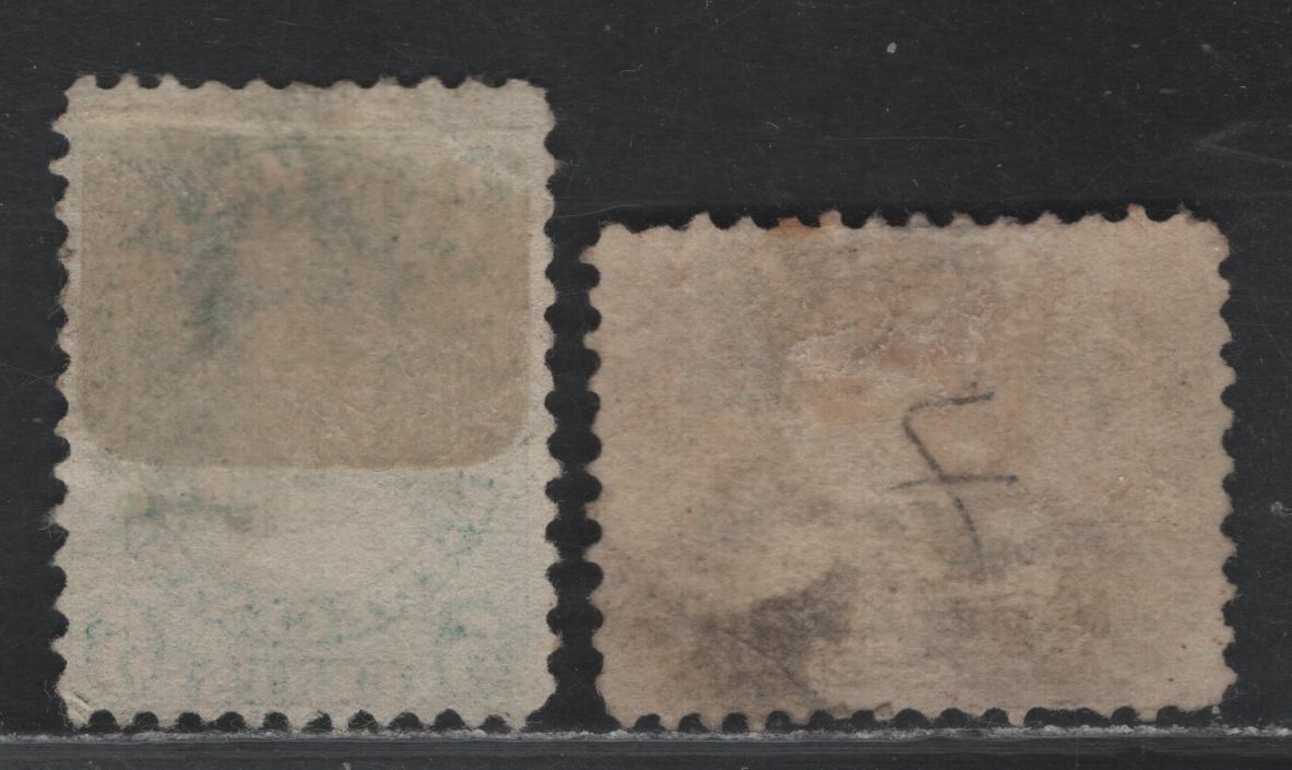 Lot 377 New Brunswick (C) #6, 8a 1c - 5c Red Lilac - Blue Green , 1860 Cents Issue, 2 Good/Very Good Used Singles, Perf 11.75x12.1 & 12x11.75, Cents-E & Cents-A Papers, Fine Appearing & Unused (5c) Examples With Shallow Back Thins & Horizontal Crease.
