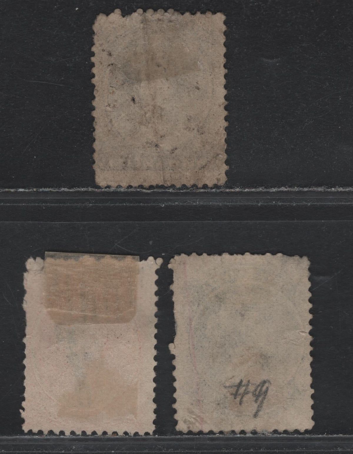 Lot 382 Nova Scotia (C) #8, 12a, 13 1c - 12.5c Black - Black , 1860-1863 Queen Victoria Issue, 3 Ungraded Used Singles, Cents-G, Perf 11.75, Three Spacefiller Examples With Moderate to Severe Faults.